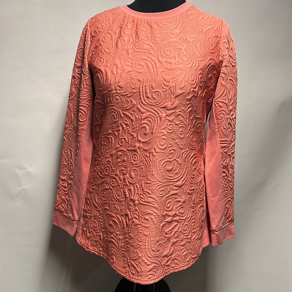 IsaacMizrahiLive! Quilted Pullover Sweater Burnt Peach Medium NWOT - Picture 3 of 8